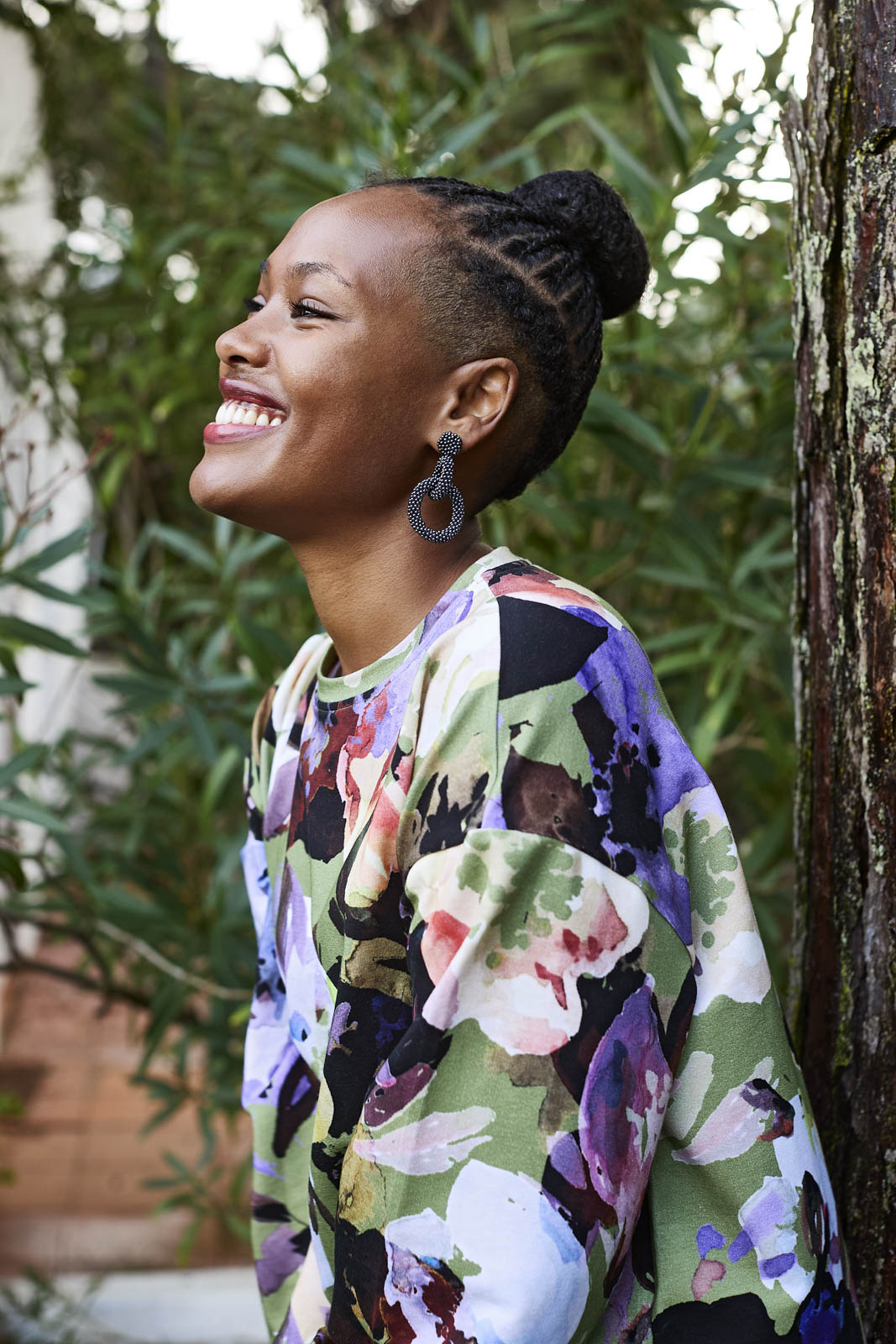 Naisten vihreä puuvillamekko kukkakuviolla