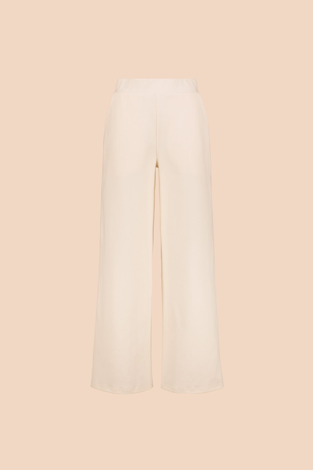 Naisten kermanvalkoiset leveät pitkälahkeiset housut