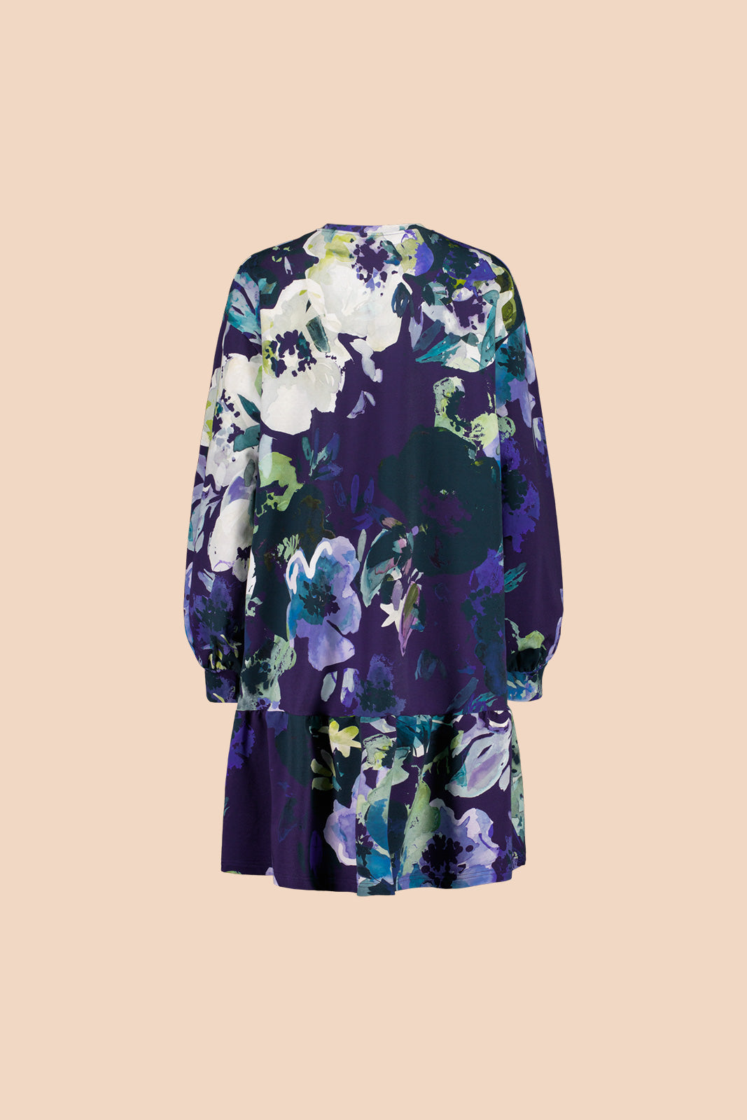 Naisten sininen puuvillamekko kukkakuviolla