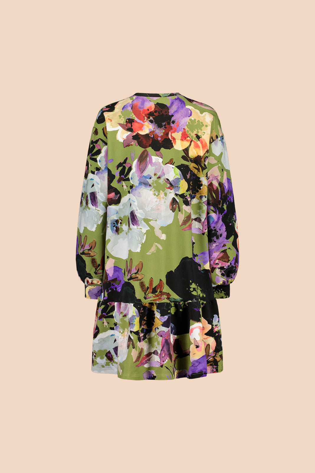 Naisten vihreä puuvillamekko kukkakuviolla