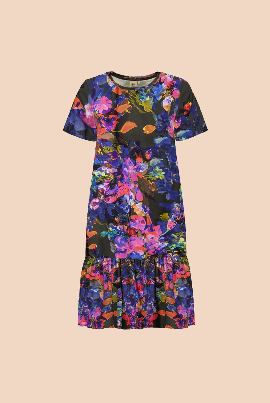 Naisten värikäs puuvillamekko kukkakuosilla