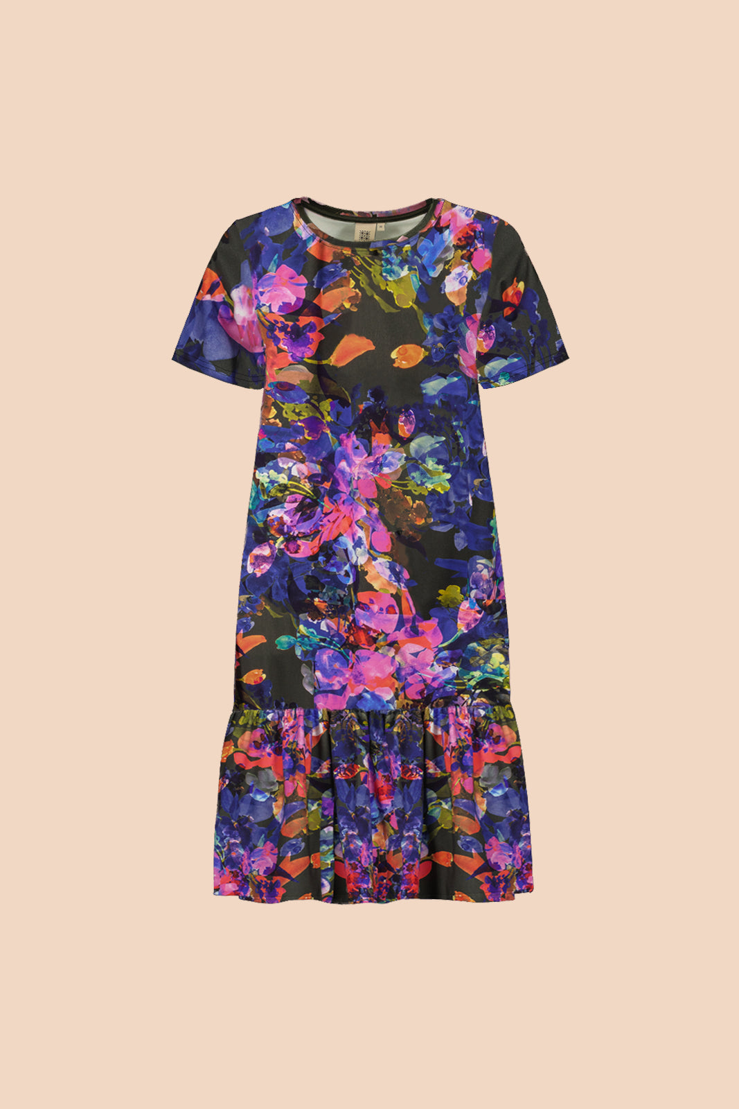 Naisten värikäs puuvillamekko kukkakuosilla