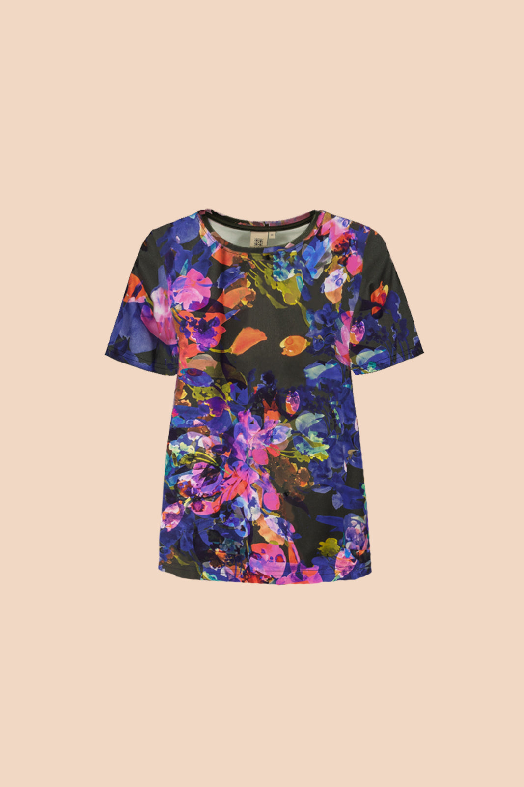 Naisten värikäs puuvillapaita kukkakuosilla