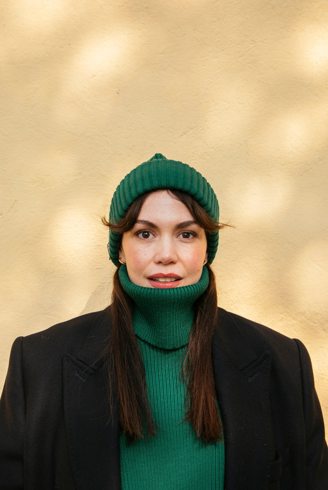 Naisten tummanvihreä merinovillainen pipo