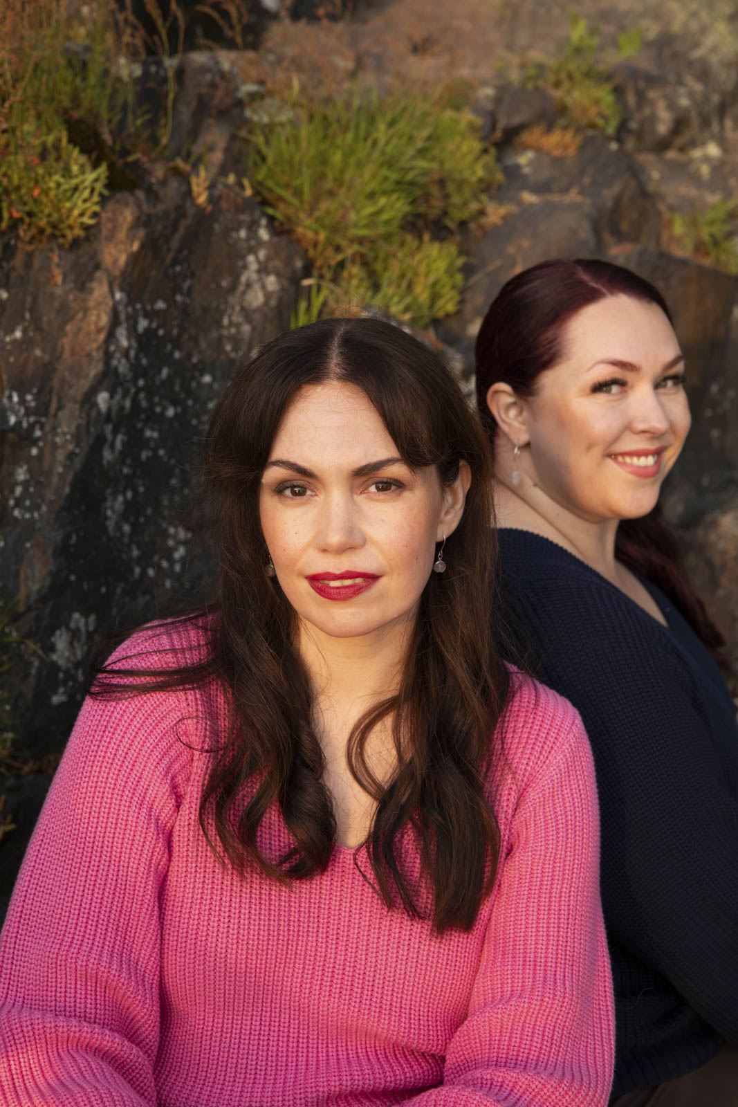 Naisten pinkki puuvillaneule | modelheight:166, size:M