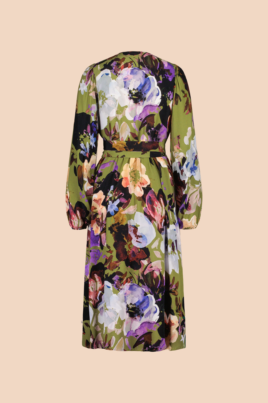 Naisten vihreä kreppiviskoosinen kietaisumekko kukkakuosilla