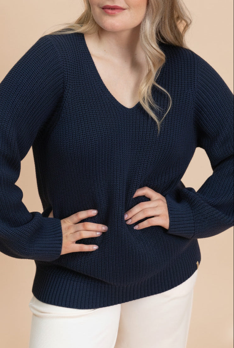 Naisten tummansininen puuvillaneule