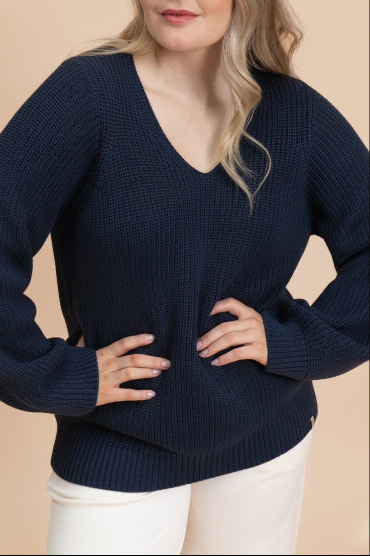 Naisten tummansininen puuvillaneule