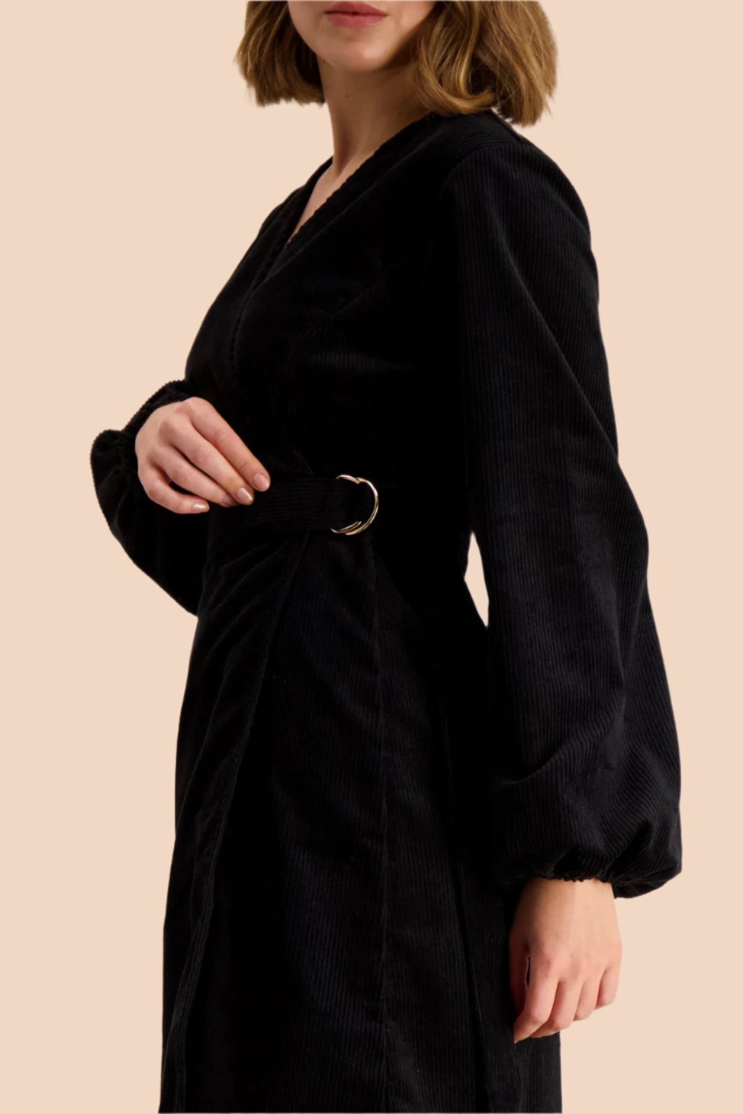 Corduroy Wrap Dress, Black - Kaiko Clothing Company Oy