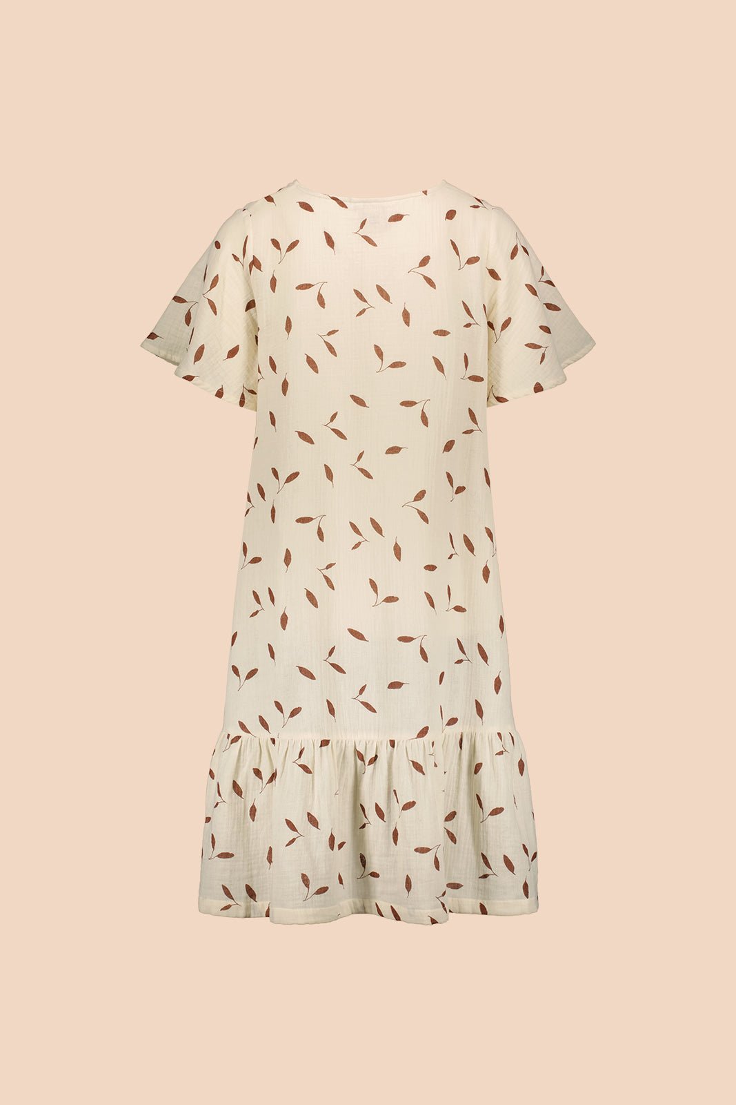 Naisten luonnonvalkoinen puuvillamekko lehtikuosilla