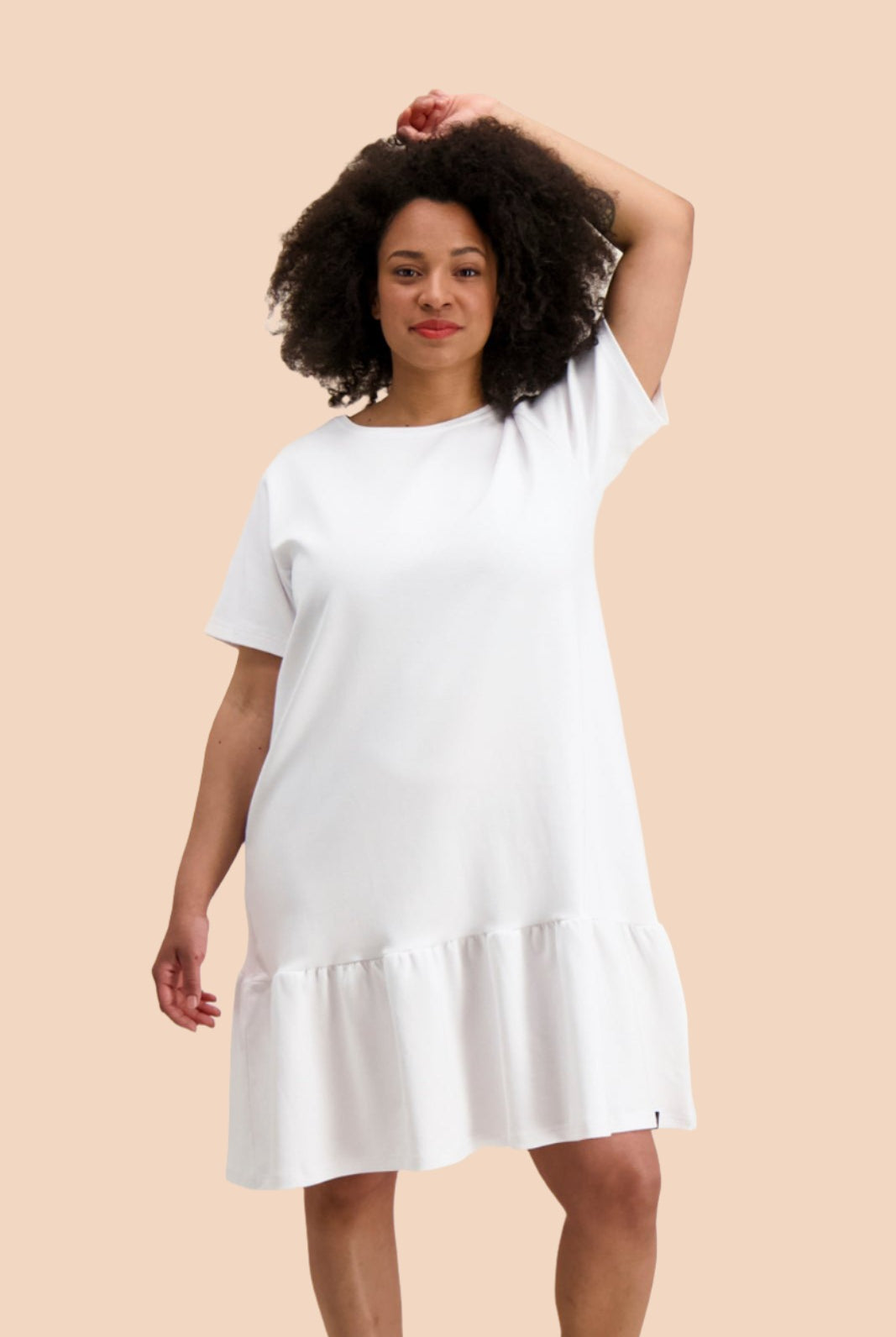 Ruffle T-shirt Dress, White - Kaiko Clothing Company Oy | modelheight:165, size:M