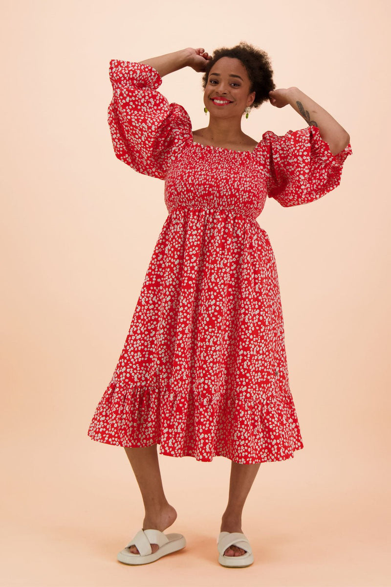 Smock Dress, Flora Red  KAIKO