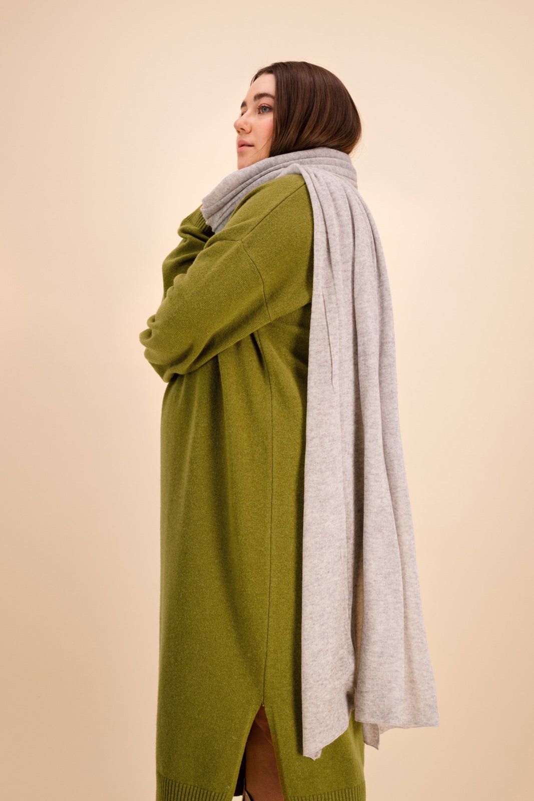 Wool Midi Dress, Olive - Kaiko Clothing Company Oy