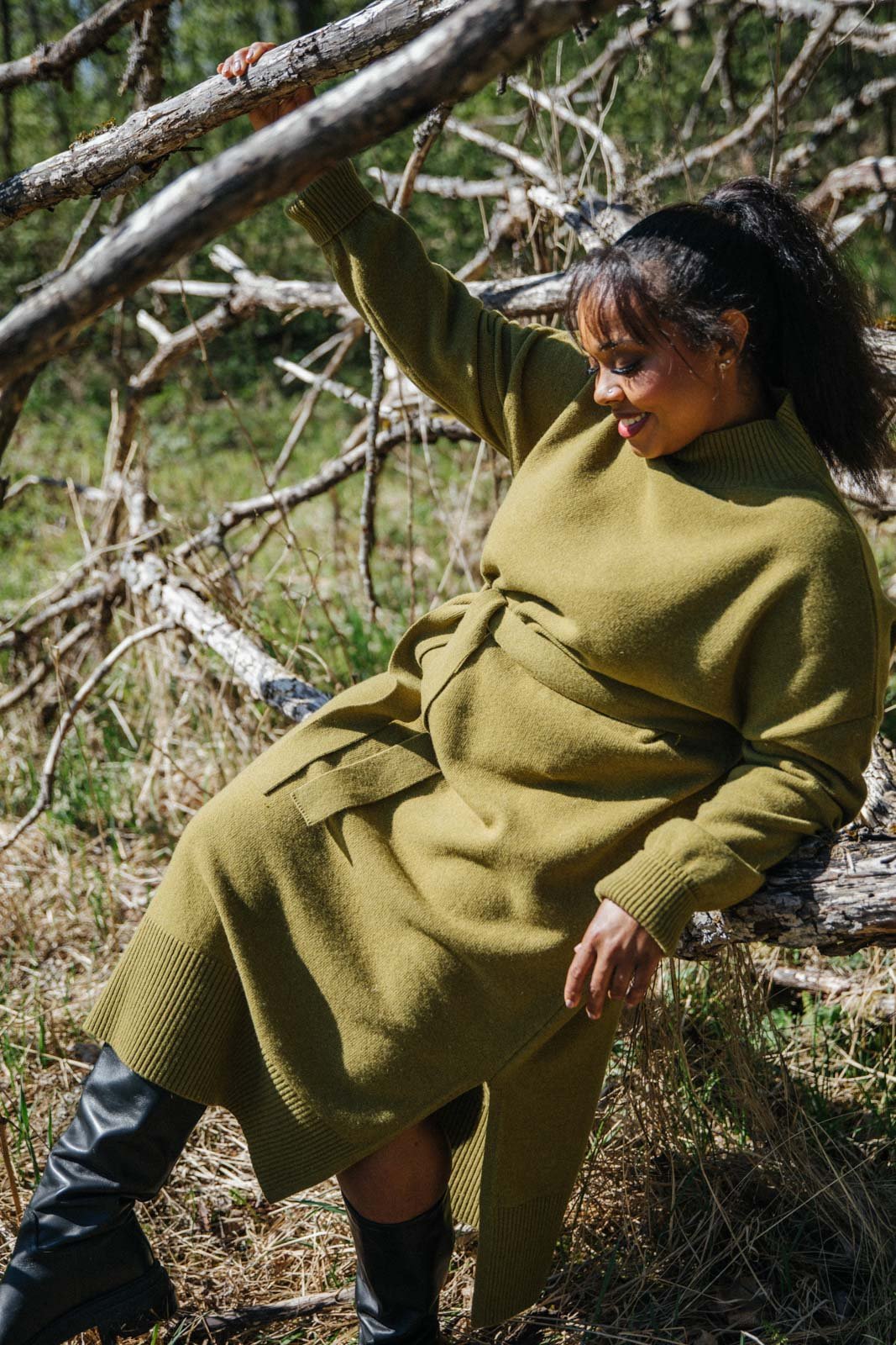 Wool Midi Dress, Olive - Kaiko Clothing Company Oy