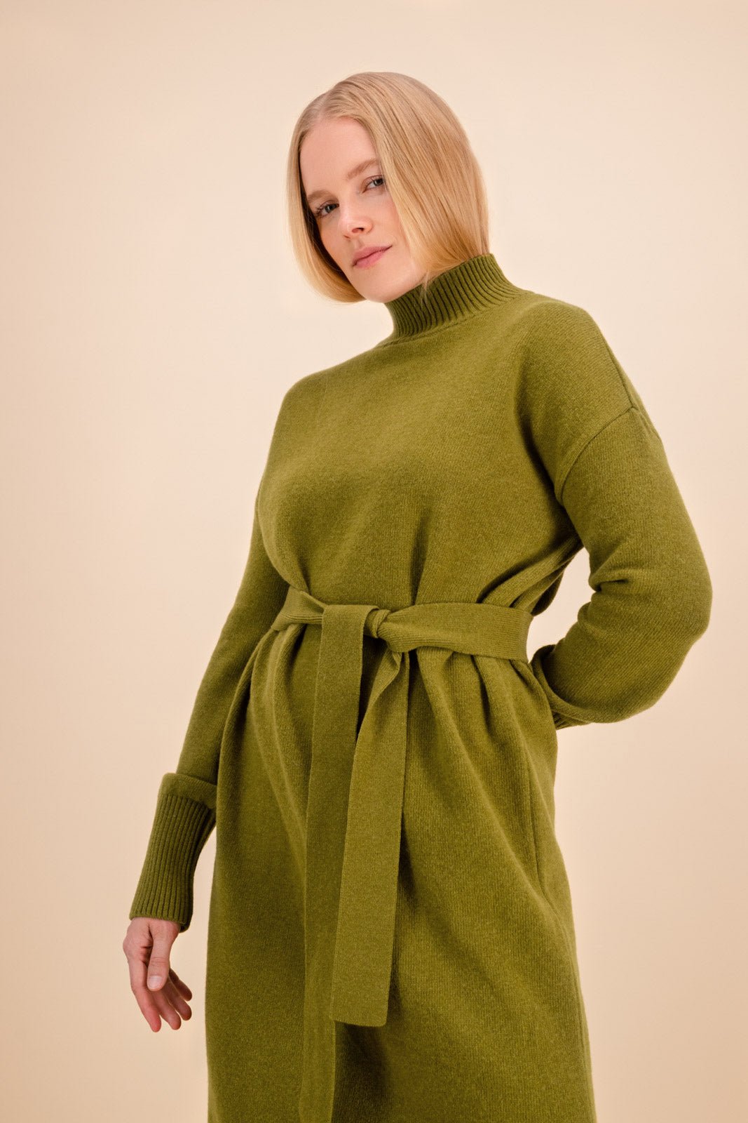 Wool Midi Dress, Olive - Kaiko Clothing Company Oy
