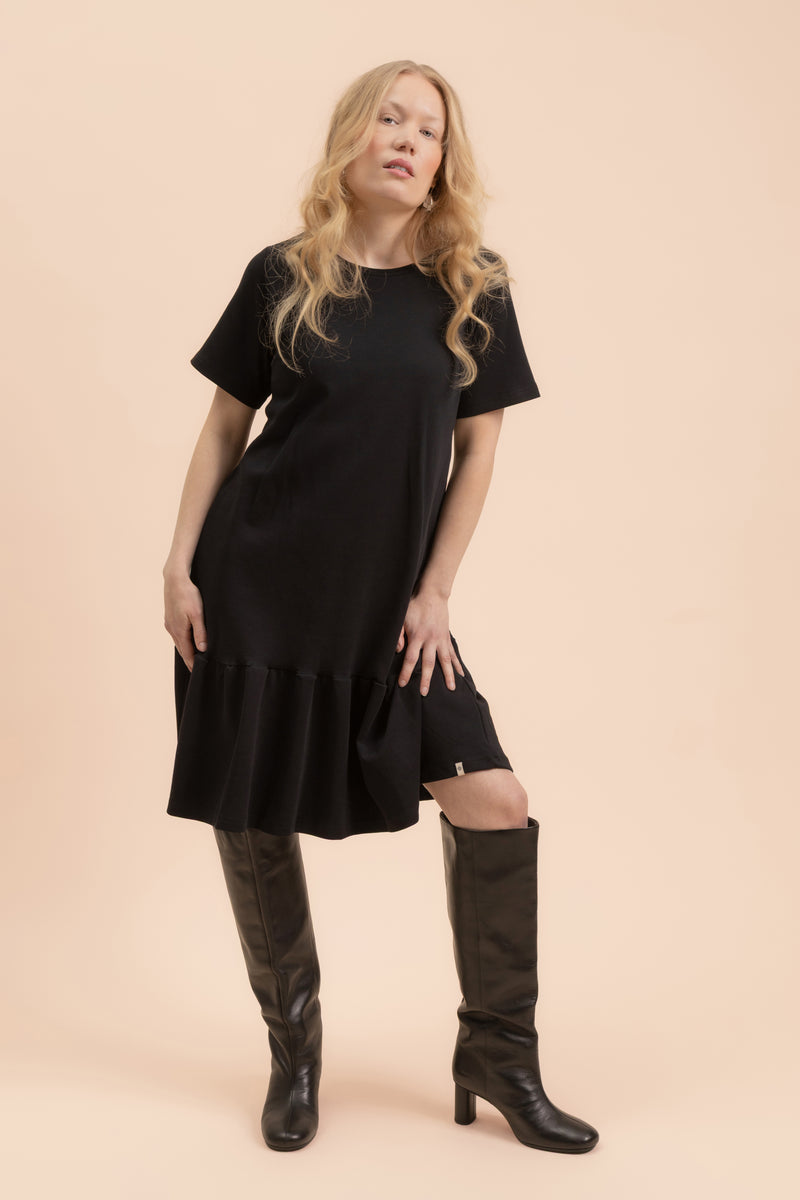 Ruffle T-shirt Dress, Black