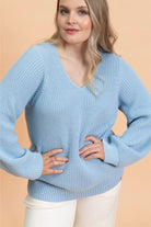 Naisten vaaleansininen puuvillaneule| modelheight:166, size:M