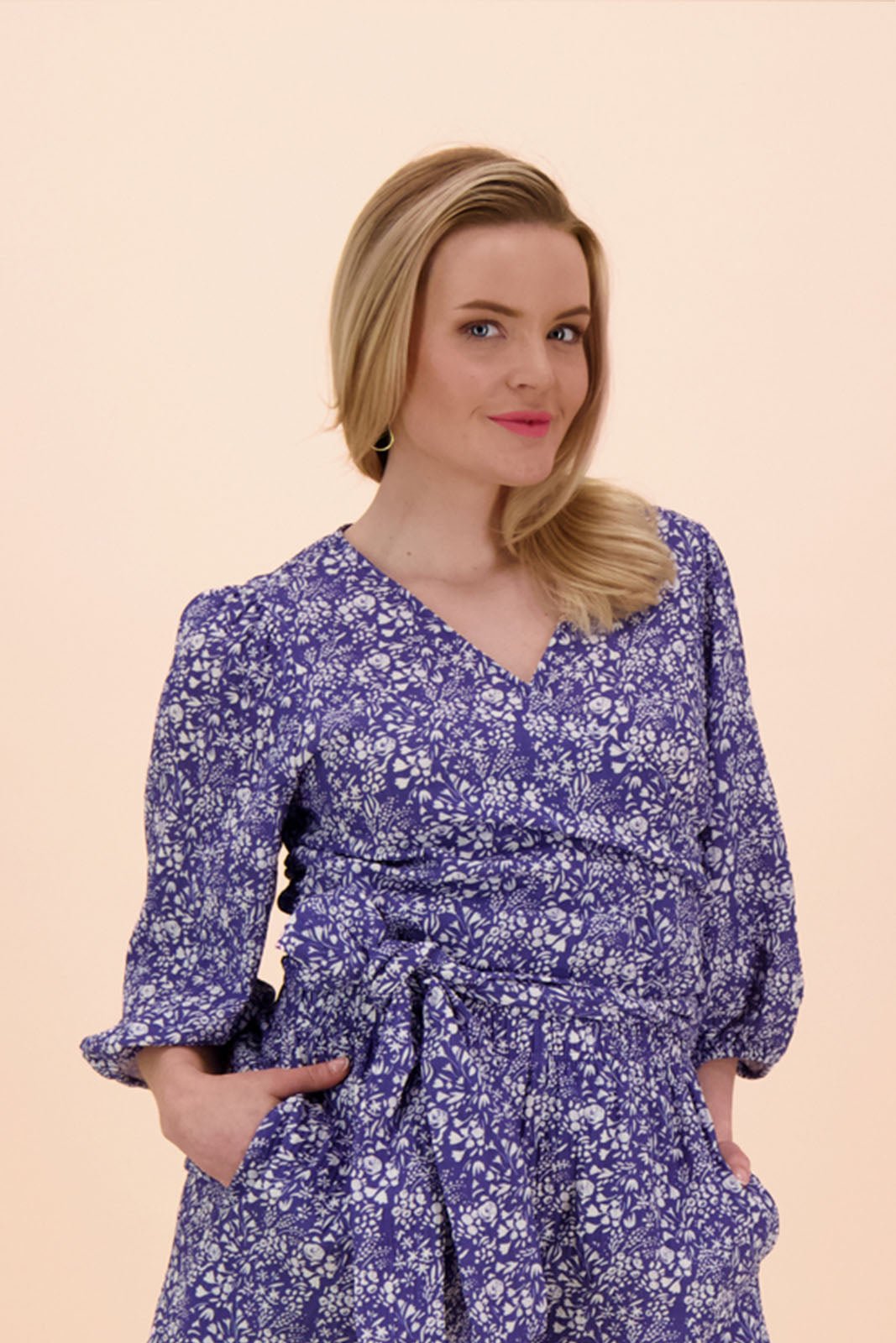 Wrap Blouse, Blue Meadow - Kaiko Clothing Company Oy