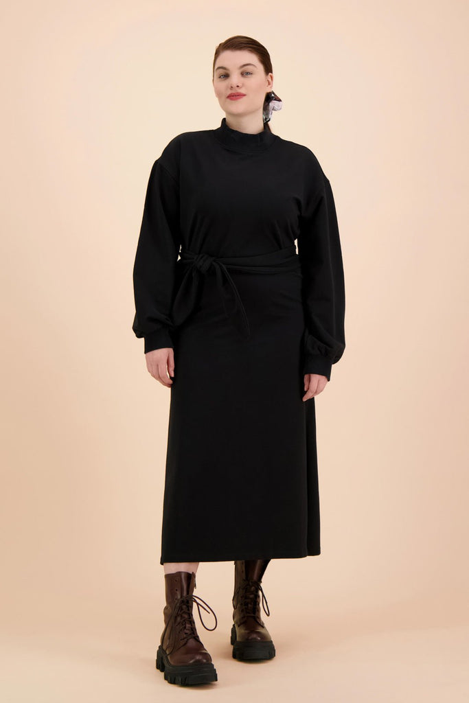 Belted Sweatshirt Dress, Black - Kaiko Clothing Company Oy