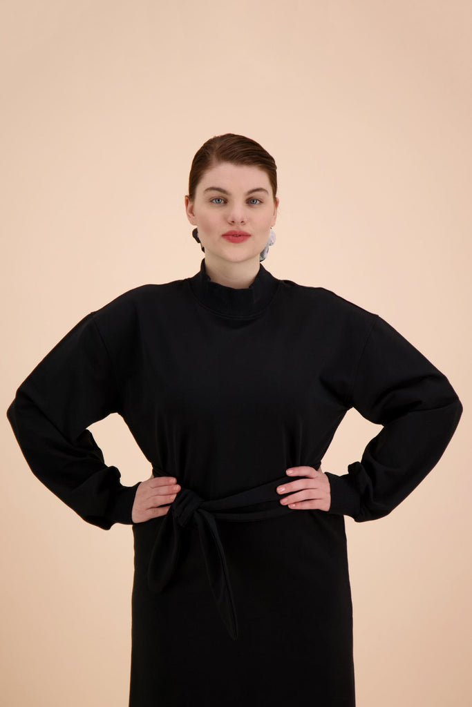 Belted Sweatshirt Dress, Black - Kaiko Clothing Company Oy