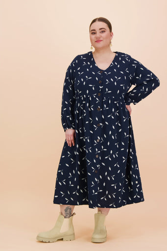 Button Dress, Indigo Wind - Kaiko Clothing Company Oy
