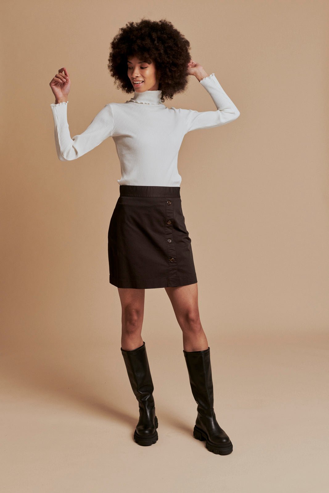 Button Mini Skirt, Mocha - Kaiko Clothing Company Oy