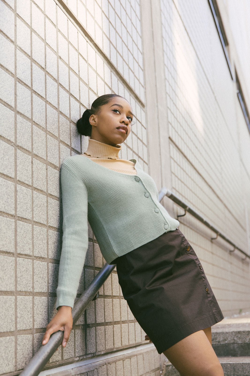 Button Mini Skirt, Mocha - Kaiko Clothing Company Oy