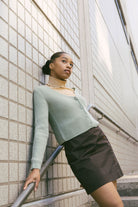 Button Mini Skirt, Mocha - Kaiko Clothing Company Oy