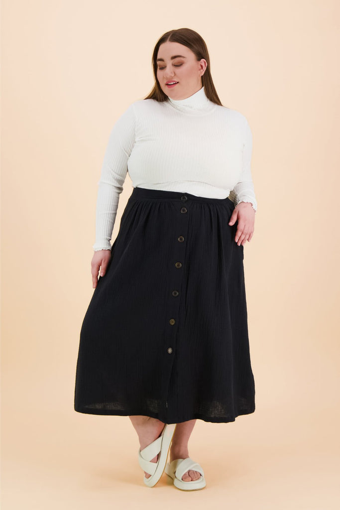 Button Skirt, Black - Kaiko Clothing Company Oy