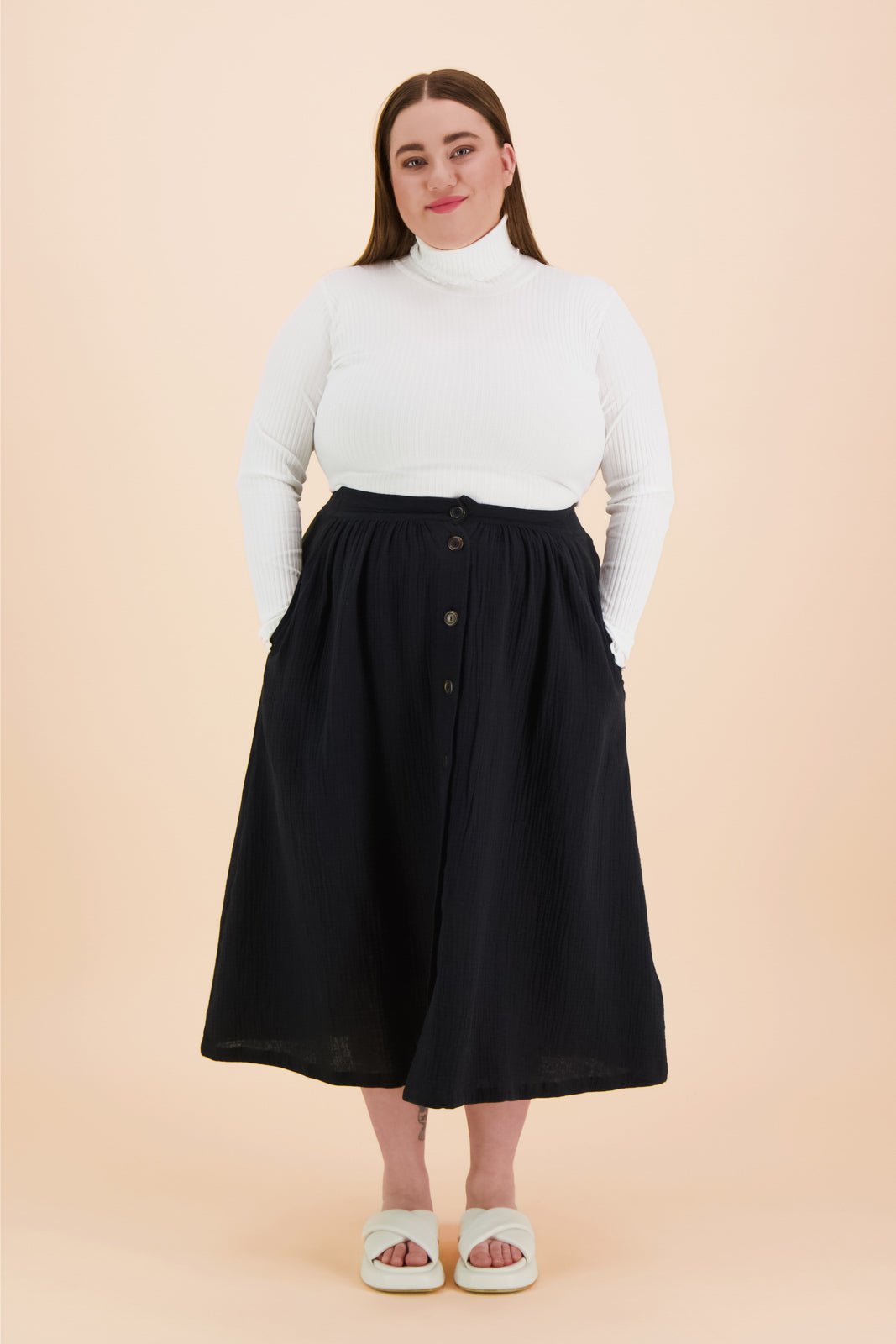 Button Skirt, Black - Kaiko Clothing Company Oy