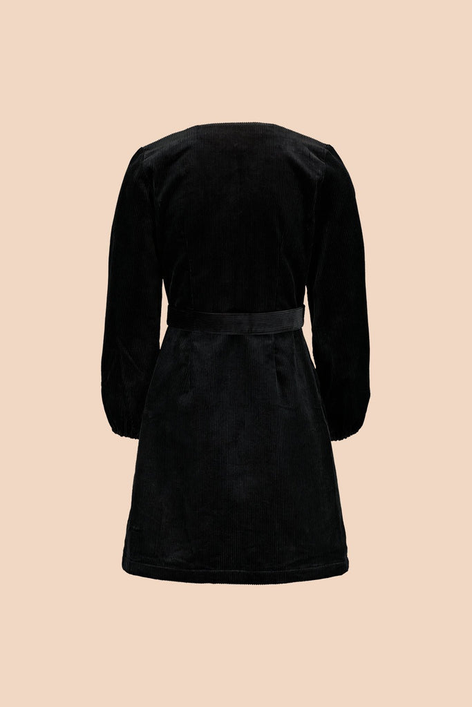 Corduroy Wrap Dress, Black - Kaiko Clothing Company Oy