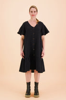 Frill Button Dress, Black - Kaiko Clothing Company Oy