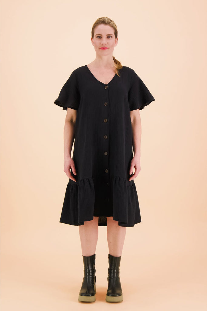 Frill Button Dress Black KAIKO frill-button-dress-black-kaiko