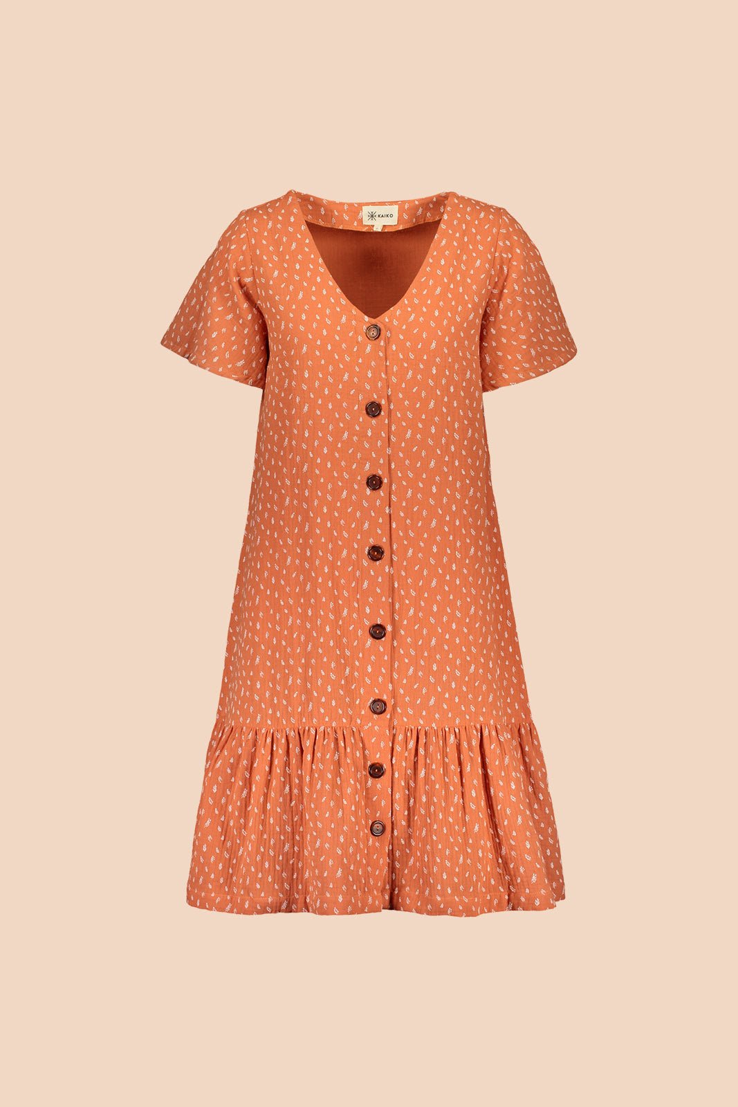 Frill Button Dress, Vintage leaf - Kaiko Clothing Company Oy
