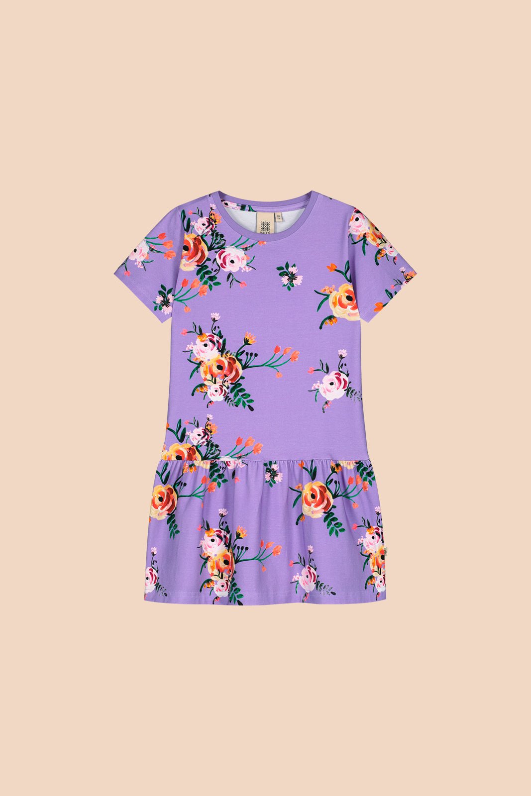 Frill T-shirt Dress, Lavender Bloom - Kaiko Clothing Company Oy