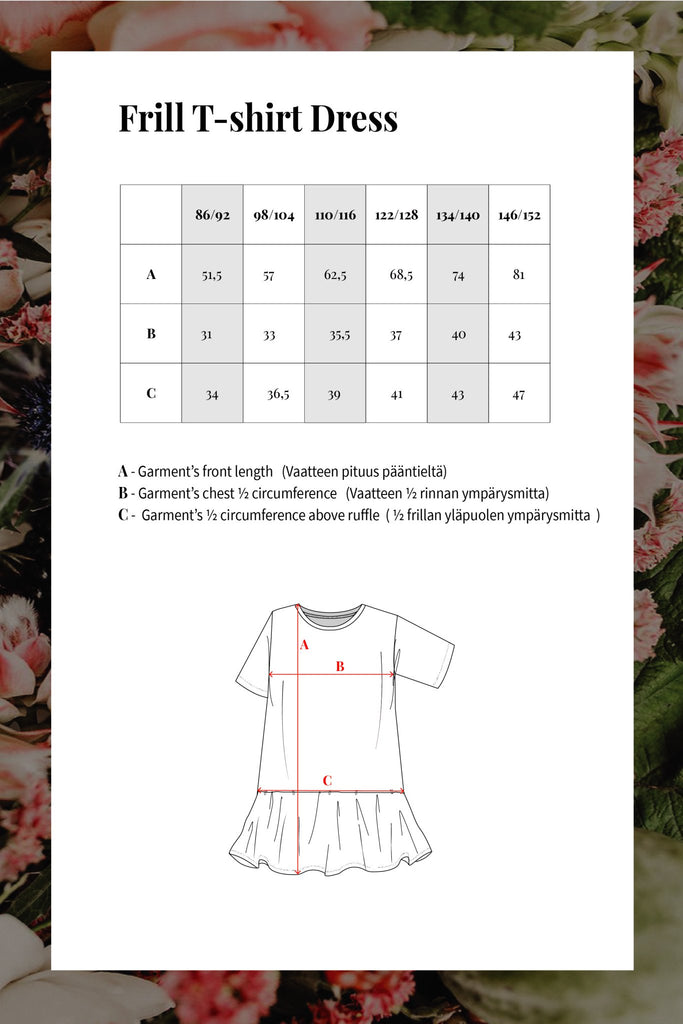 Frill T-shirt Dress, Lavender Bloom - Kaiko Clothing Company Oy