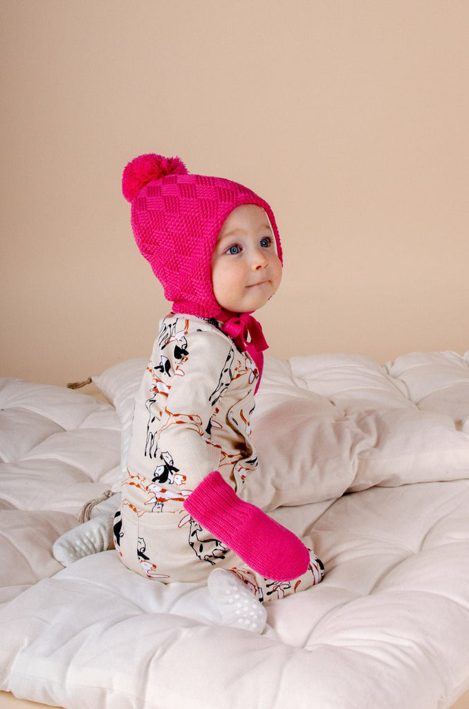 Grid Baby Beanie, Bright Pink - Kaiko Clothing Company Oy