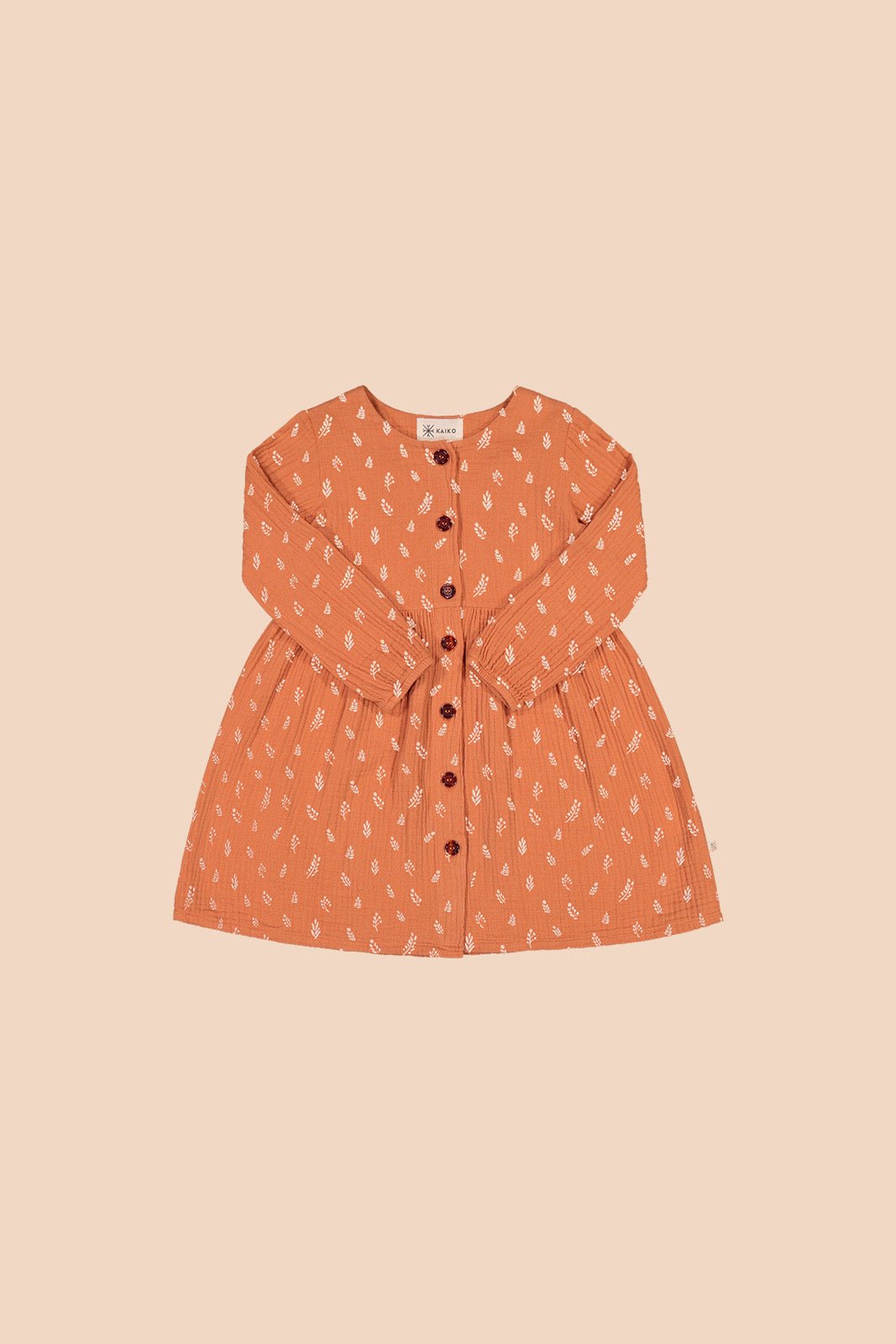 Kid's Button Dress, Vintage Leaf - Kaiko Clothing Company Oy