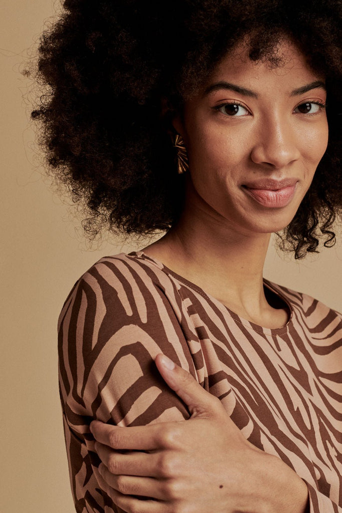 Midi Belted Dress, Zebra Oak - Kaiko Clothing Company Oy