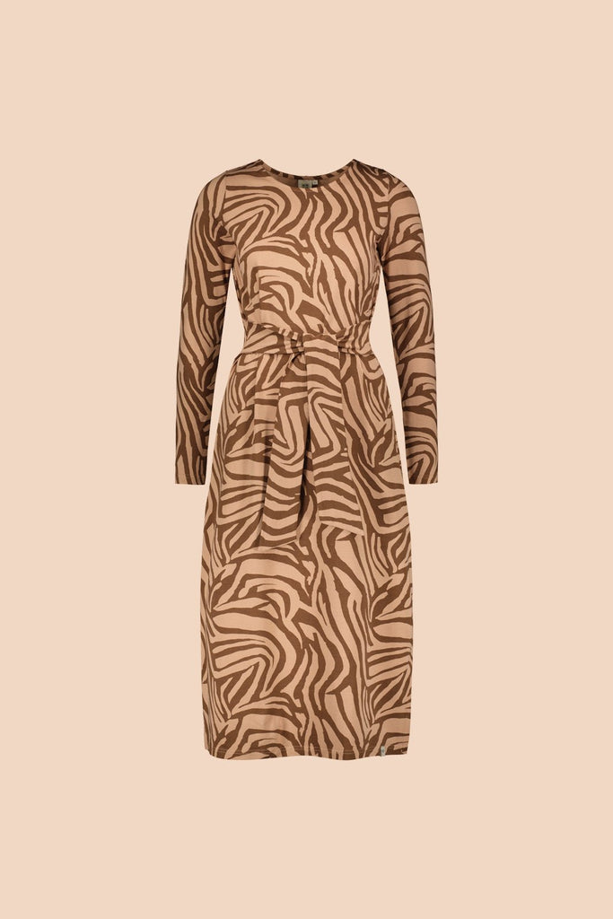 Midi Belted Dress, Zebra Oak - Kaiko Clothing Company Oy