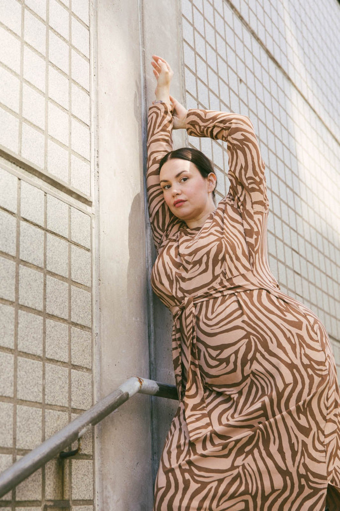 Midi Belted Dress, Zebra Oak - Kaiko Clothing Company Oy
