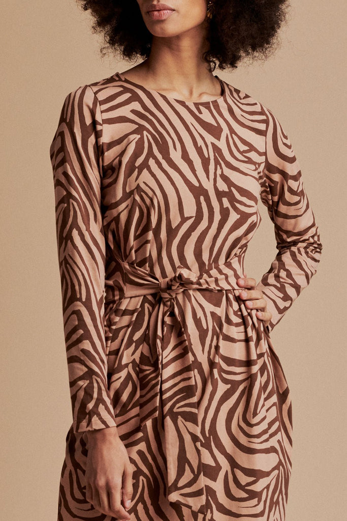 Midi Belted Dress, Zebra Oak - Kaiko Clothing Company Oy