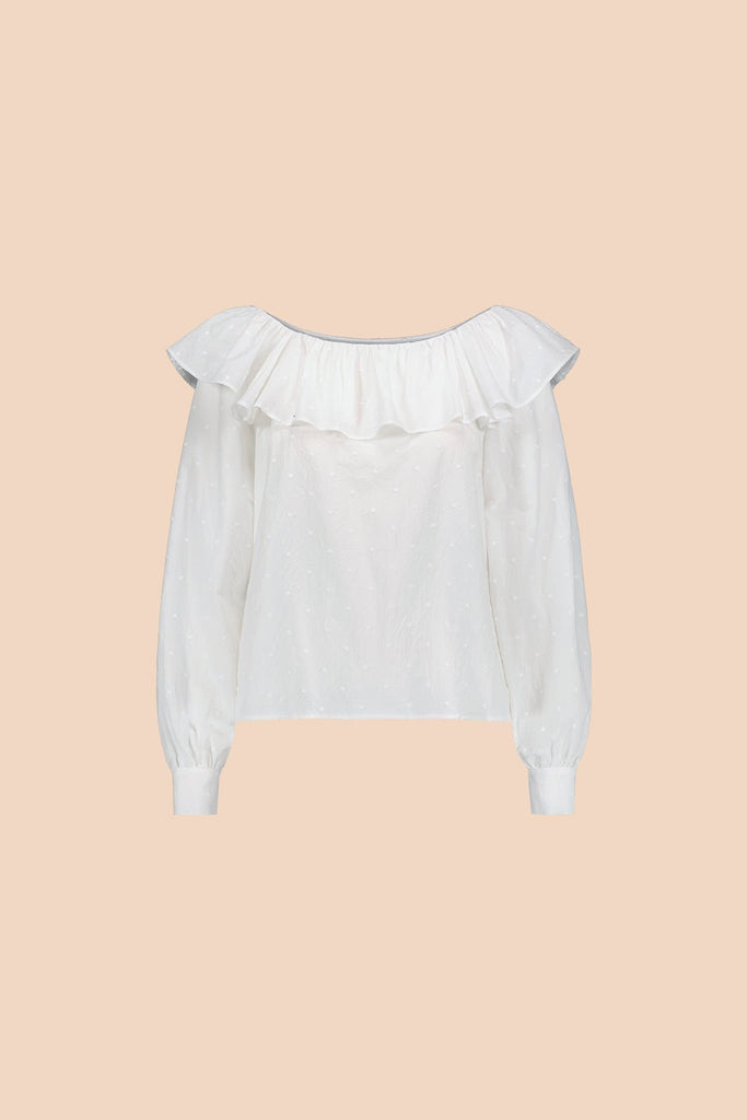 Ruffle Neck Blouse, White - Kaiko Clothing Company Oy