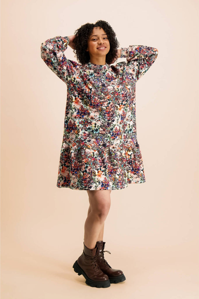 Ruffle Sweatshirt Dress, Blooming Forest - Kaiko Clothing Company Oy