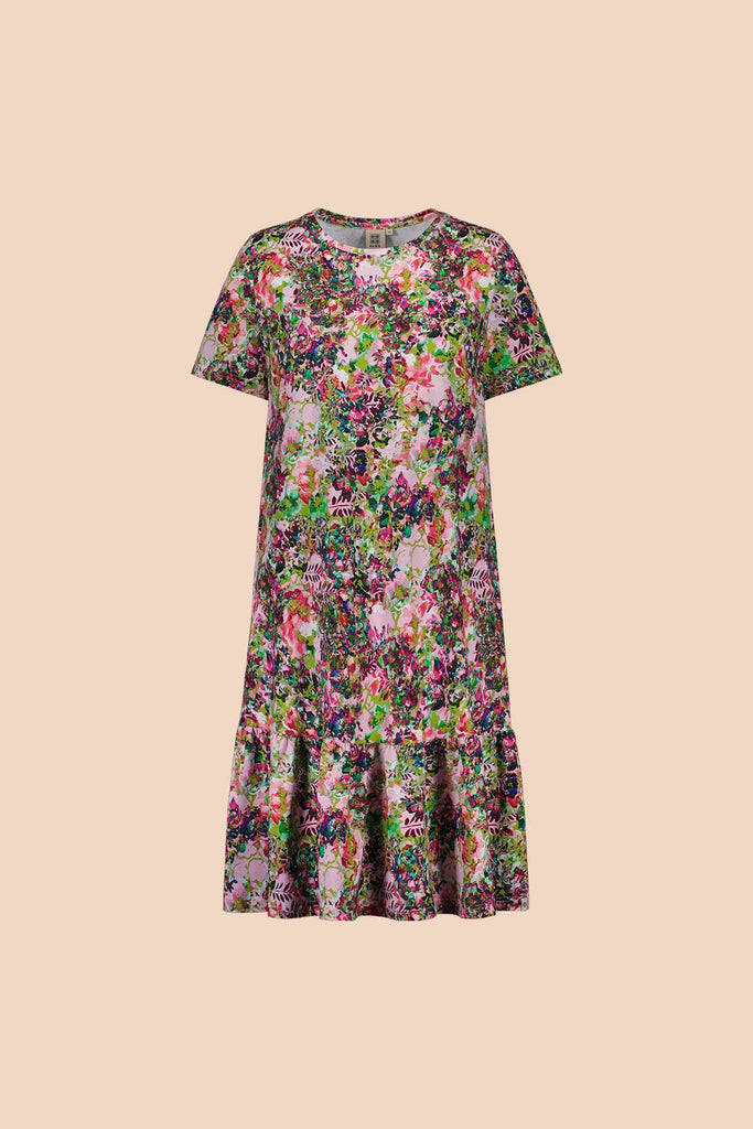 Ruffle T-shirt Dress, Blooming Forest Bright - Kaiko Clothing Company Oy