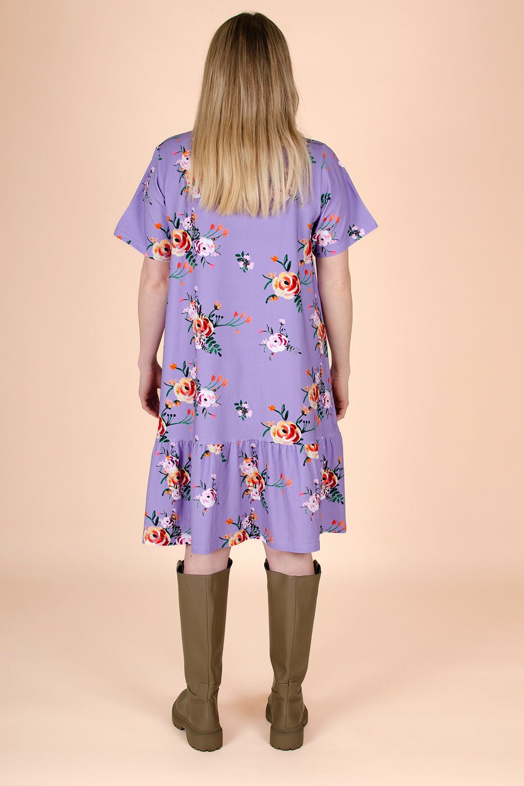 Ruffle T-shirt Dress, Lavender Bloom - Kaiko Clothing Company Oy