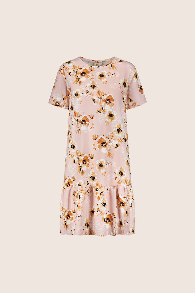 Ruffle T-shirt Dress, Pastel Bouquet - Kaiko Clothing Company Oy