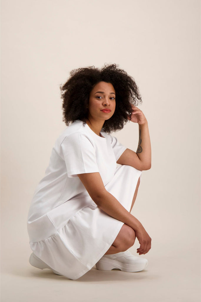 Ruffle T-shirt Dress, White - Kaiko Clothing Company Oy