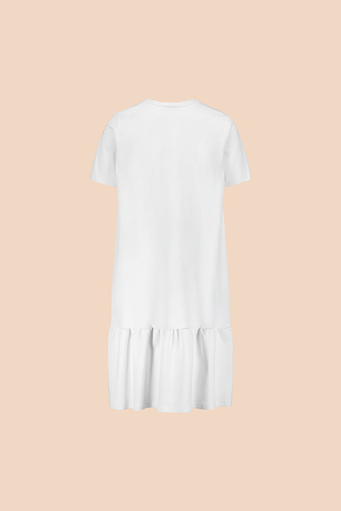 Ruffle T-shirt Dress, White - Kaiko Clothing Company Oy