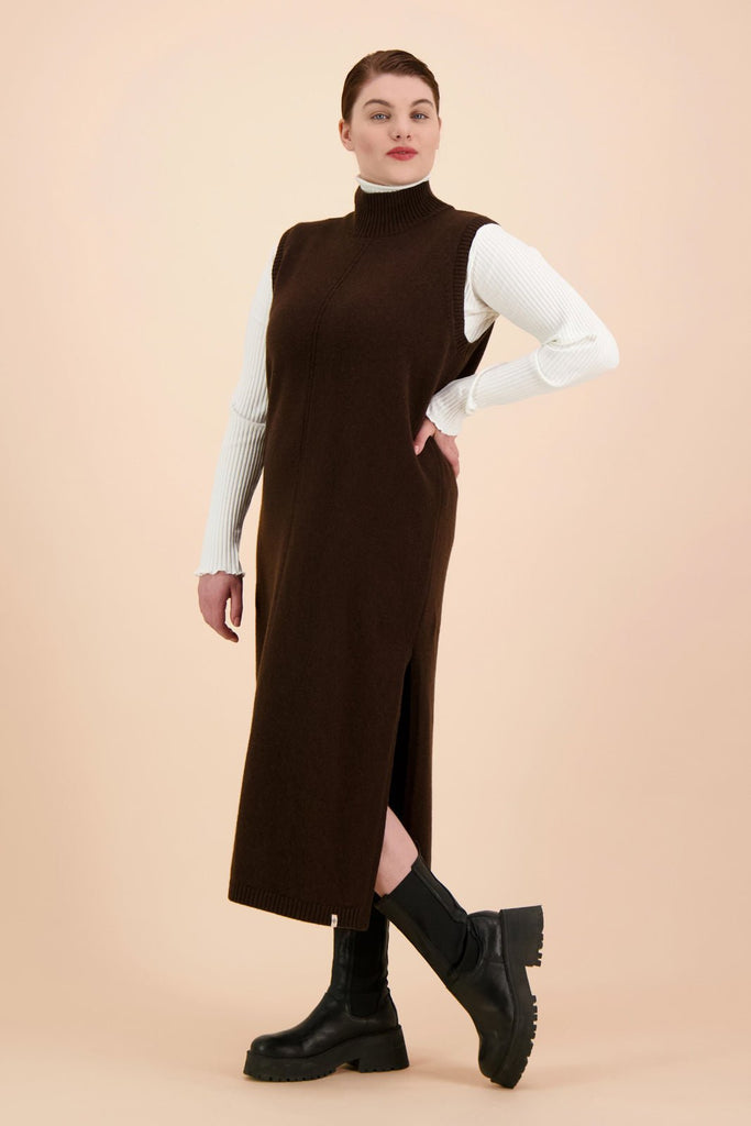 Sleeveless Wool Dress, Chocolate - Kaiko Clothing Company Oy